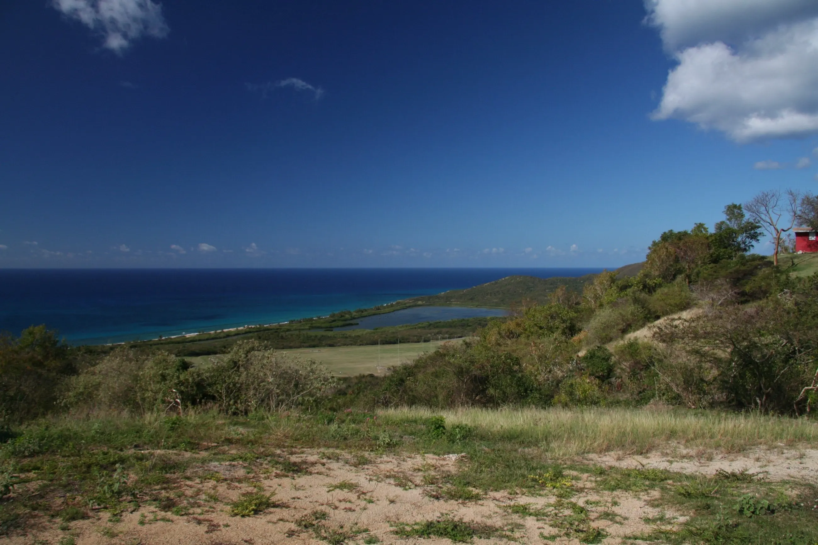 The south coast of Vieques above Esperanza, looking out over the lagoon to open sea